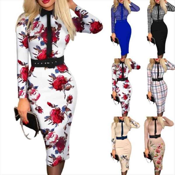 

bohemian belt lapel flower printing womens dresses bodycon clothing elegant robe casual party a line midi for women, Black;gray