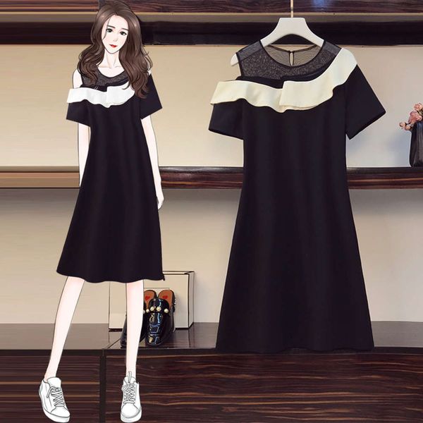 

new large women's dress in summer 2020 shows thin and slightly fat, Black;gray