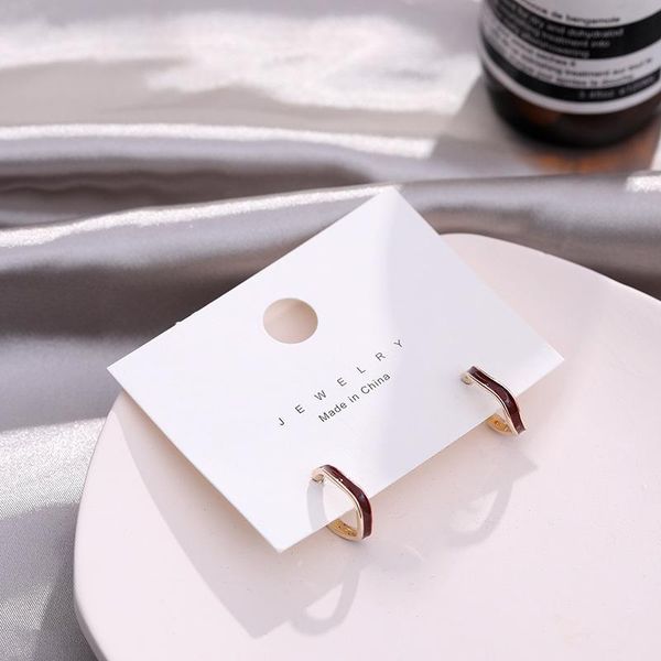 

hoop & huggie wine red enamel earrings for women vintage wedding party statement geometric c shaped earring jewelry brinco gift, Golden;silver