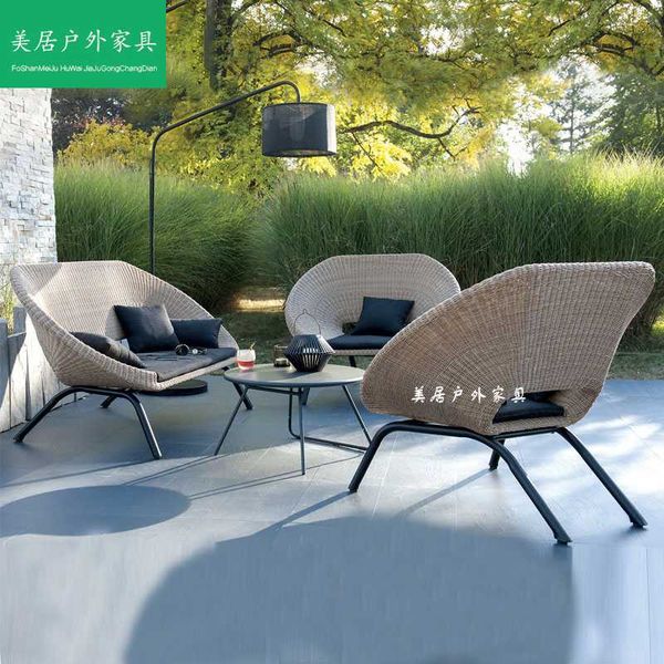 

camp furniture outdoor leisure small sofa sitting room open-air garden rattan chair table three-piece combination