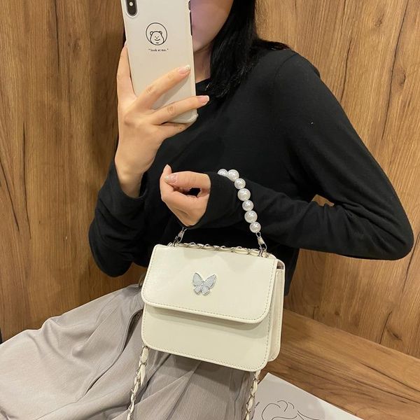 

evening bags fashion solid color pu shoulder women pearl butterfly handbags totes female casual travel crossbody sling pouch