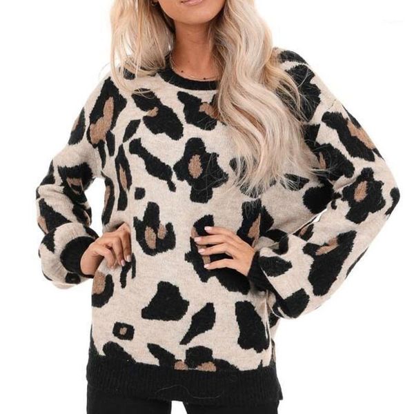 

fashion women o-neck long sleeves leopard print blouse easy sweatshirt1, White