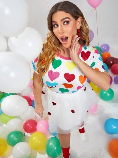 

plus colorful heart print tee n3jl#, Black