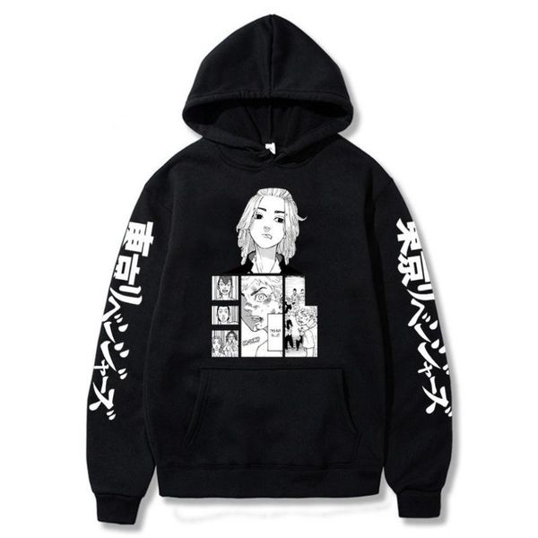 

men's hoodies & sweatshirts japan anime tokyo revengers mikey draken hoodie men casual loose streetwear sweatshirt hip hop male haraj, Black