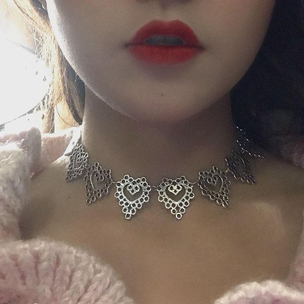 

pendant necklaces kpop heart chain choker necklace for women collar goth aesthetic jewellery christmas party girl halloween chocker, Silver