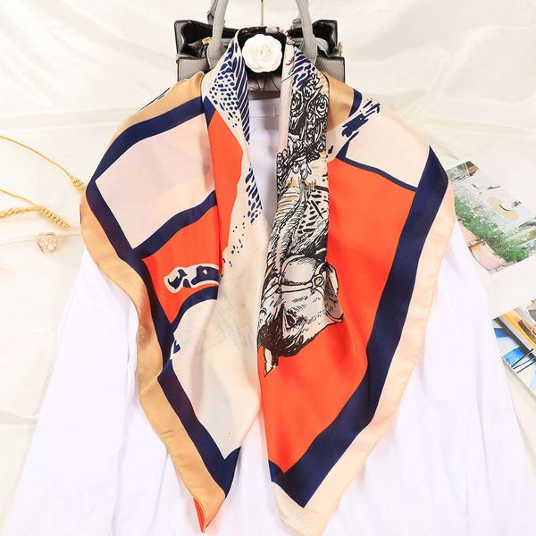 

tiktok, kwai silk 90*90cm imitation silk, scarf, printed scarf, Blue;black