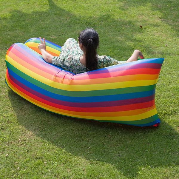 

camp furniture 240*70cm outdoor inflatable sofa camping lazy bag portable foldable beach park air bed rainbow color lgbtq
