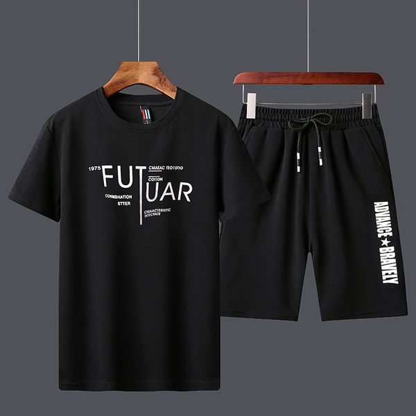 

2021 summer men's casual sports suit short sleeve t-shirt breathable loose running two piece set, Gray