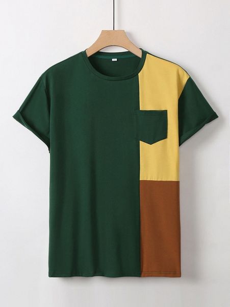 

men color block pocket front tee p4zg#, White;black