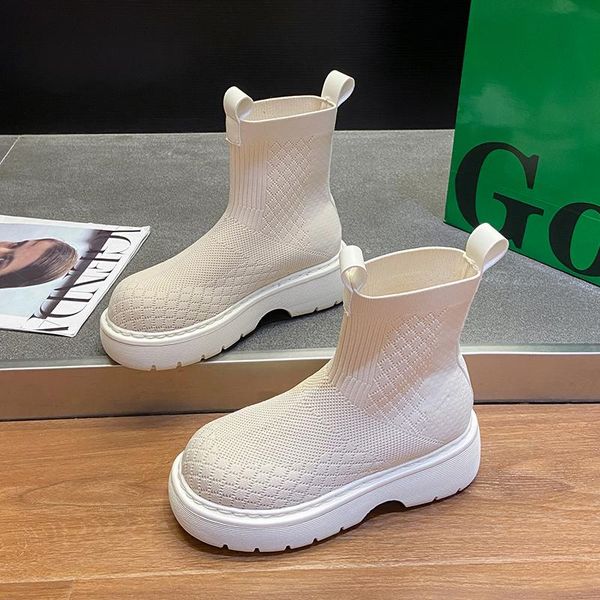 

boots hkyx women platform sock 2021 autumn ladies breathable short ankle female comfort shoes plus size botines de mujer, Black