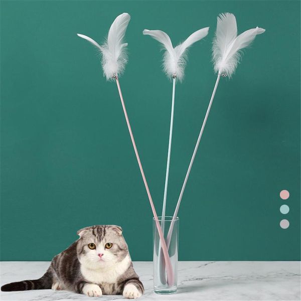

cat toys teasing toy funny soft ear-shaped feather wand with bell kitten interactive companionship accessories