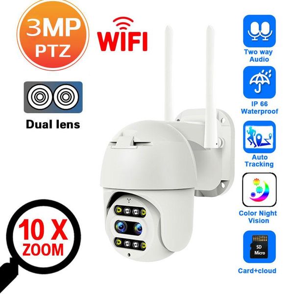 

cameras 10x zoom ptz ip camera 3mp security wifi spotlight color night outdoor speed dome waterproof surveillance cctv