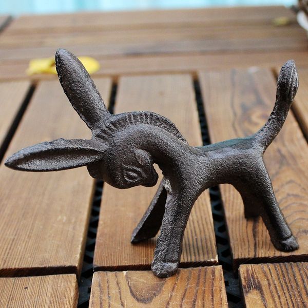 4 peças de ferro fundido burro / mula figurina casa decorações de jardim rústica marrom estátua animal papel pênis de peso ornamentos antigas retro
