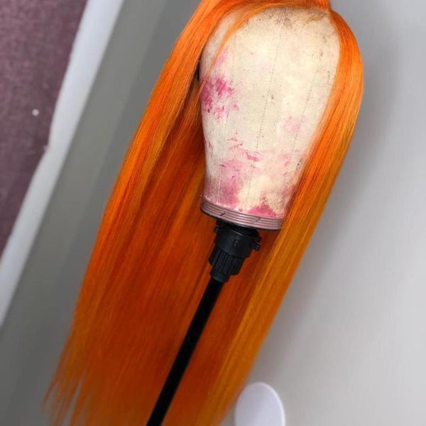 

synthetic wigs glueless orange color 13*4 lace front long straight heat resistant fiber hair cosplay wig natural middle part, Black