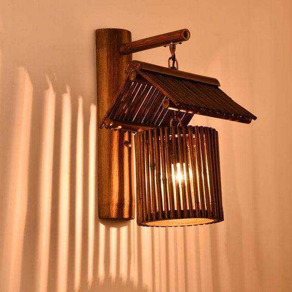 

wall lamp retro bamboo art bedroom bedside creative pub