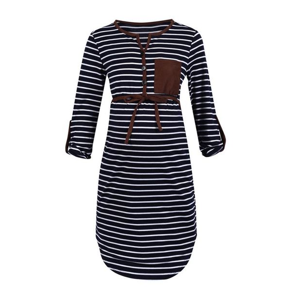 

2021 summer short sleeve dress autumn pregnant women's dresses striped waist adjustable v-neck dress maternity dresses female, White