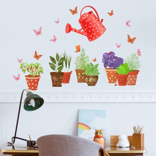 Duvar çıkartmaları yeşil bitki kelebek sulama olabilir oturma odası yatak odası balkon dekoratif