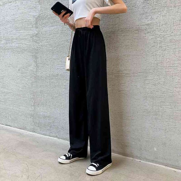 

knitted wide-leg spring and womens pant summer high waist ice silk draped loose straight-leg y2k casual all-match trousers, Black;white