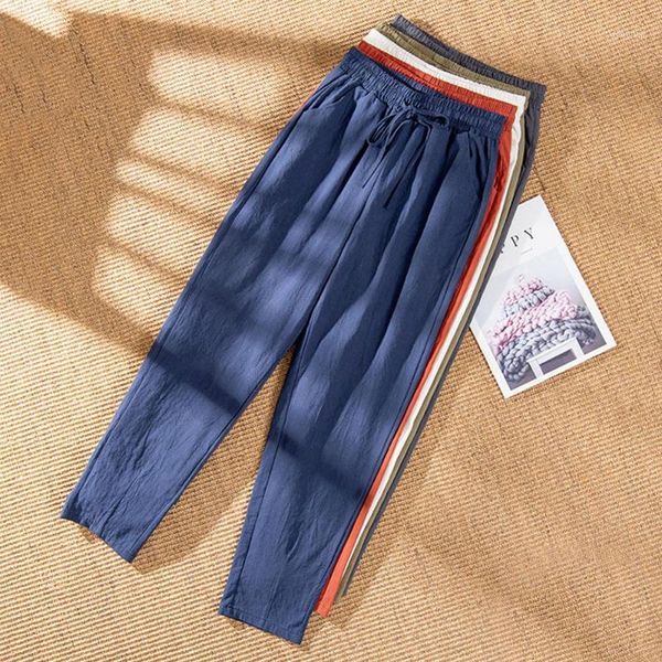 

solid color elastic waist casual pocket female sports pants fashion women plus size loose cotton trousers cropped harem women's & capri, Black;white