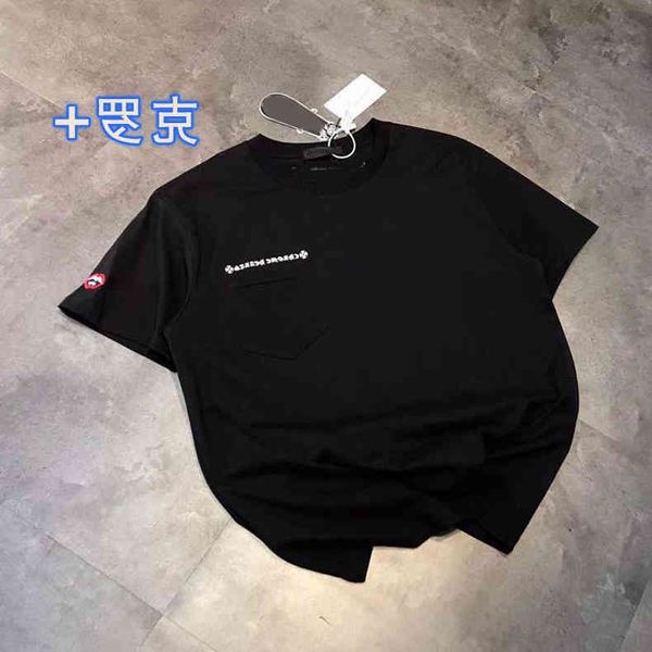 

horseshoe 21 summer new ch sanskrit tide brand kro + loose short sleeve embroidery kiss casual t-shirt for men and women, White;black