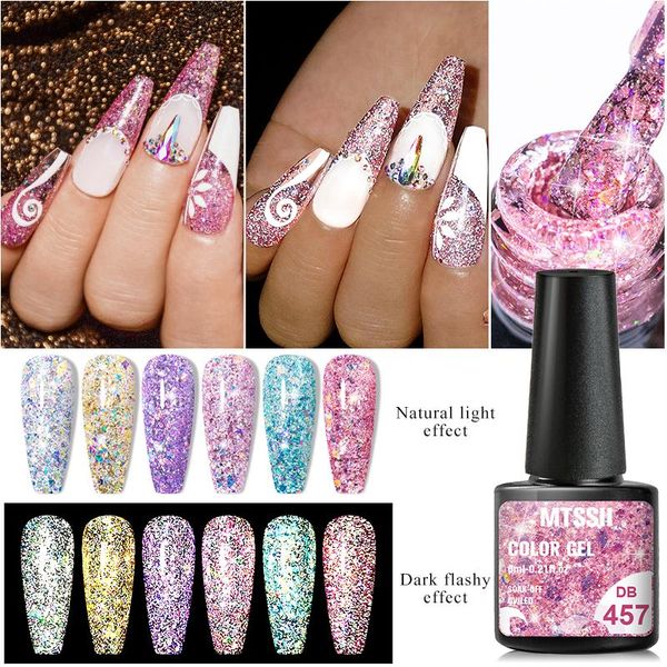 

nail gel mtssii reflective glitter polish sparkling neon 6ml semi permanent art varnish for manicure base coat, Red;pink