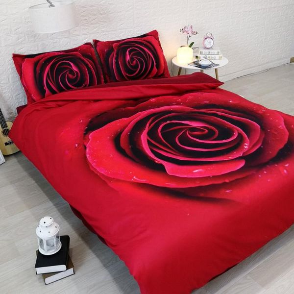 

sheets & sets romantic dewy red rose 3d hd printed bed cover set sheet