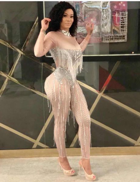 

long mesh hollow beads out club party overalls w37v, Black