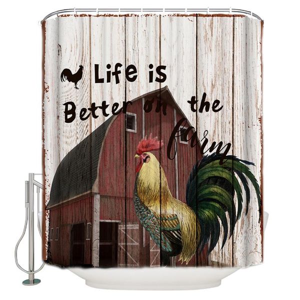 

shower curtains life is better on the farm rooster barn vintage wooden board polyester fabric waterproof bath curtain