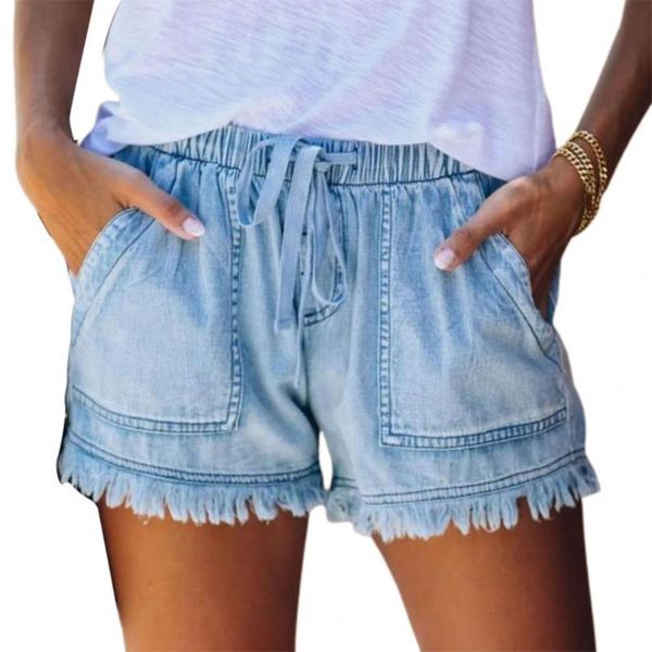 

women's shorts 60% women mid rise drawstring summer elastic waist tassel denim for dating, White;black