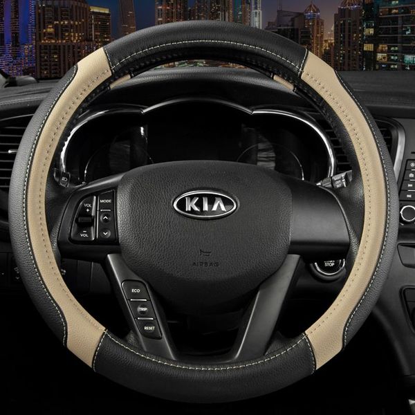 

-stitched black leather steering wheel cover for kia sportage 2 2005-2010 2009 sportage