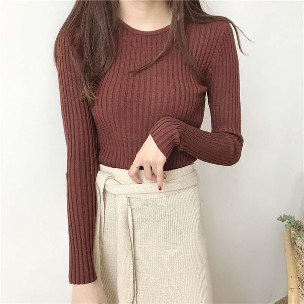 

women's sweaters autumn women o-neck slim solid color long sleeve female knitted casual pullovers sweater, White;black