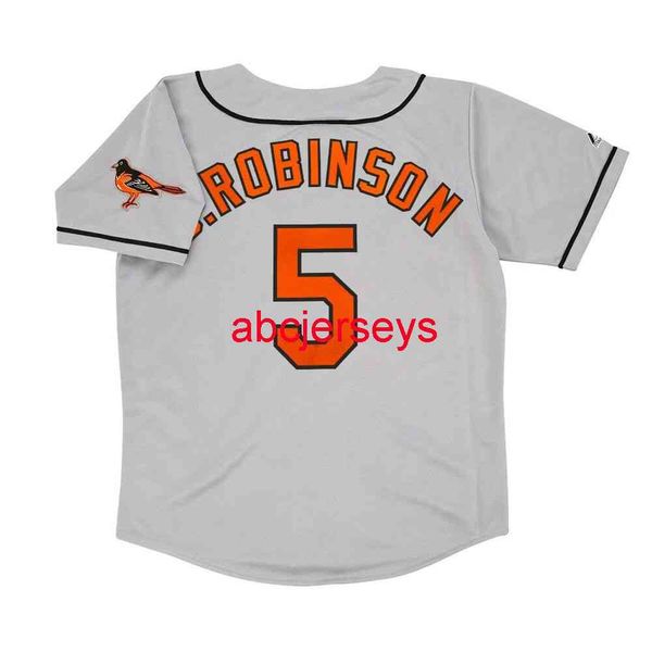 Camisa Brooks Robinson Gray Road personalizada costurada com patch da equipe adicionar número do nome Camisa de beisebol