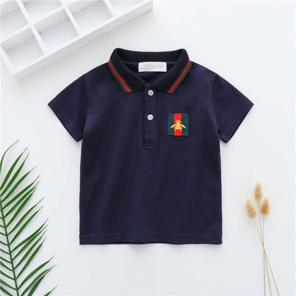 

short polo shirt sleeve children's lapel girls' t-shirt boys' cotton summer clothes, Blue