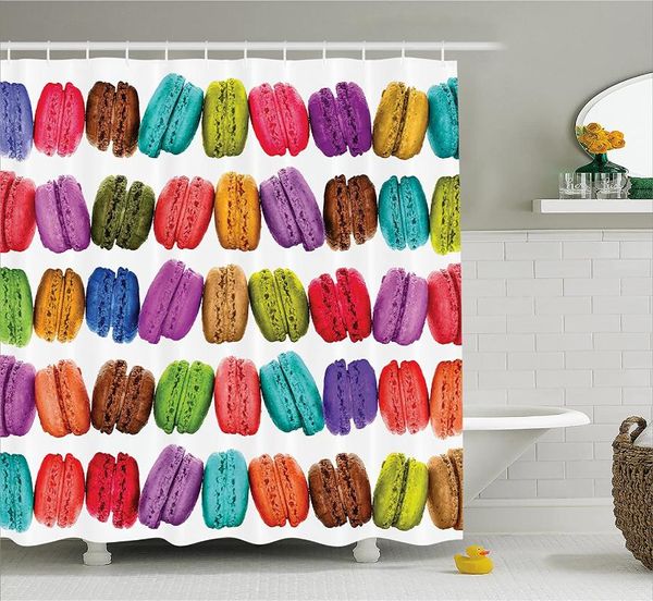 

shower curtains colorful home curtain french macarons in a row coffee shop cookies flavours pastry bakery bath for bathroom