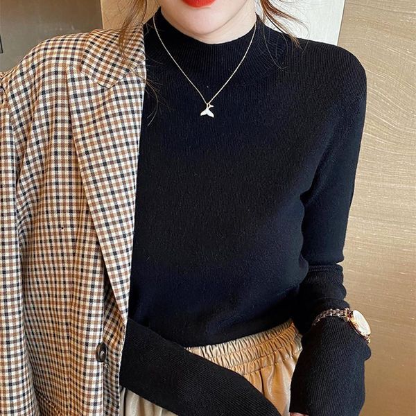 

women's sweaters women spring autumn solid color wool knitted turtleneck sweater pullovers female long sleeve slim fit knitwear jumpers, White;black