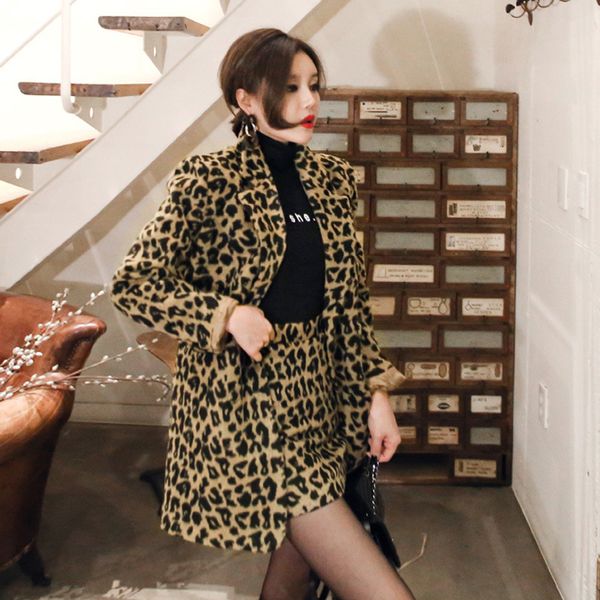 

spring and autumn women's clothing commuter temperament loose leopard collar print small bundle suit hip skirt two pieces dzw9, White;black