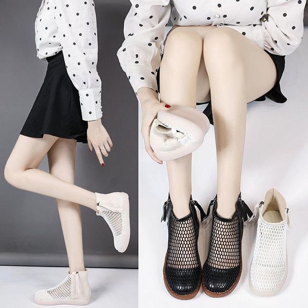 

sandals ladies 2021 summer fashion hollow out breathable mesh short boots soft comfortable sapatos femininos, Black