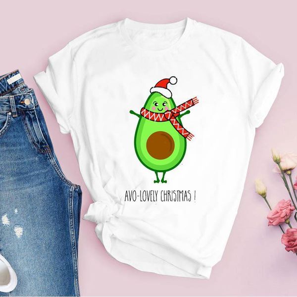 

tees for women print cartoon avocado fruit funny cute merry christmas ladies clothes lady clothing female t shirt t-shirt, White