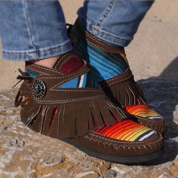 

boots 2021 women autumn tassel ankle rainbow sewing ladies casual low heel female shoes flock woman fashion footwear plus size, Black