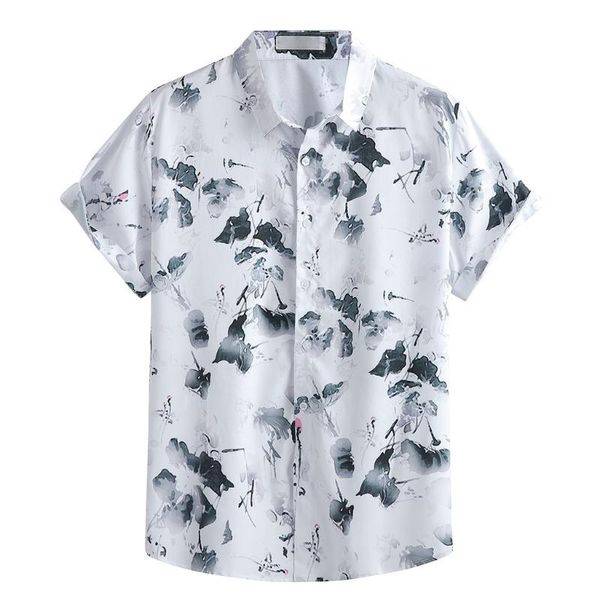

summer men shirts short sleeve lapel printed shirt tropical leaf pattern floral shirt casual summer hawaiian holiday camisa, White;black