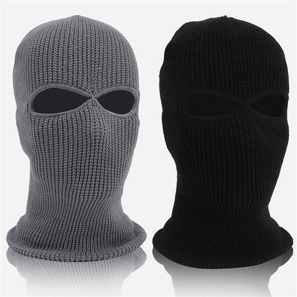 

cycling caps & masks winter knit cap warm soft 2 holes full face ski hat balaclava hood army tactical, Black