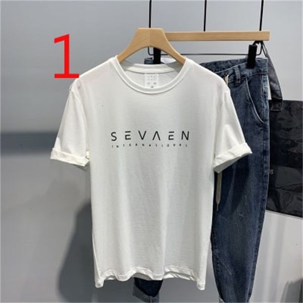 

New 2021 Summer Men's Letter Half Sleeve Slim Lapel Black T-shirt Handsome Fashion Trend QEXE, White;black