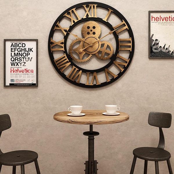 

rustic country big 3d wooden wall clock house warming gift roman numeral