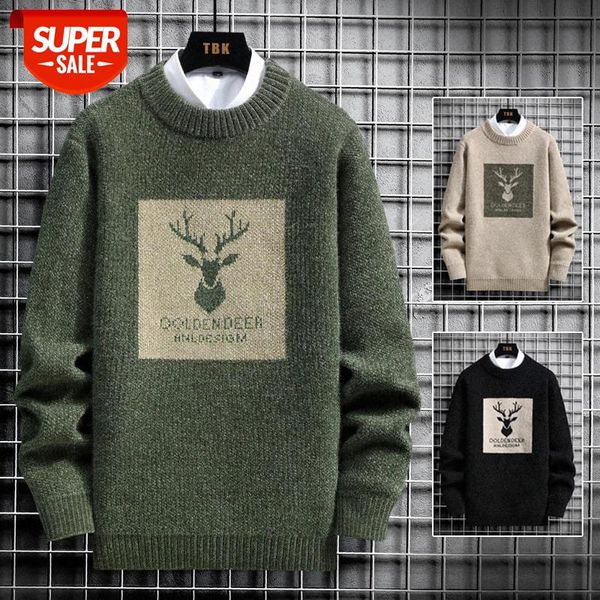 

2020 vintage sweaters oversized mens knitted sweater men deer print pullover hip hop harajuku white sweater men #uf7p, White;black