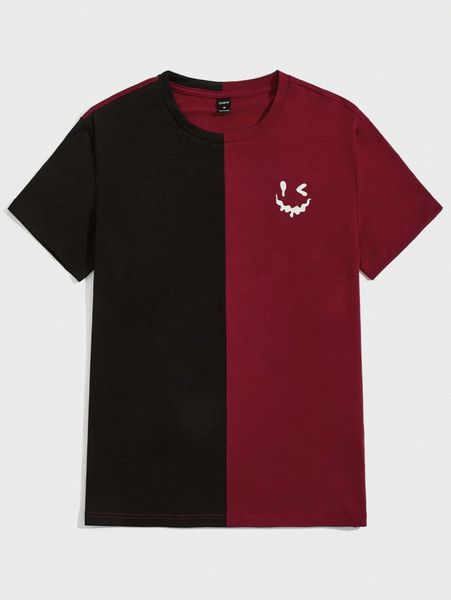 

men cartoon face print two tone tee y3a9#, White;black