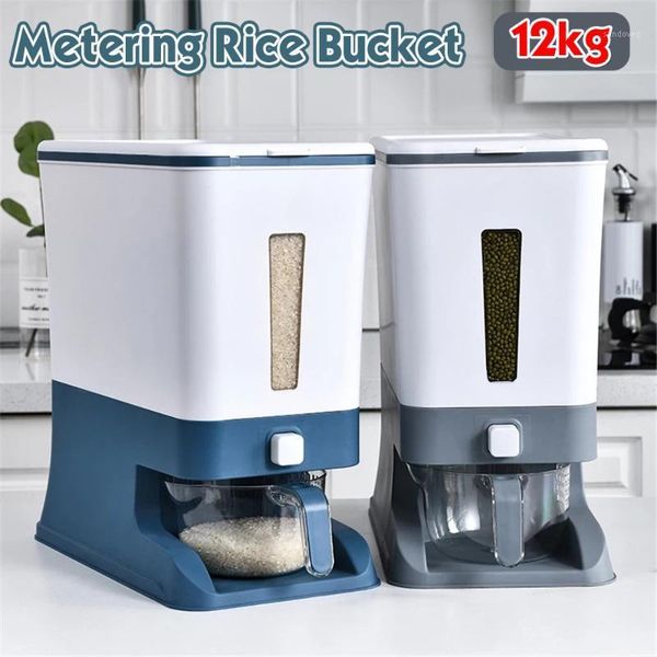 

storage bottles & jars 12kg kitchen rice box automatic cereal dispenser boxs moisture-proof sealed grain bin container