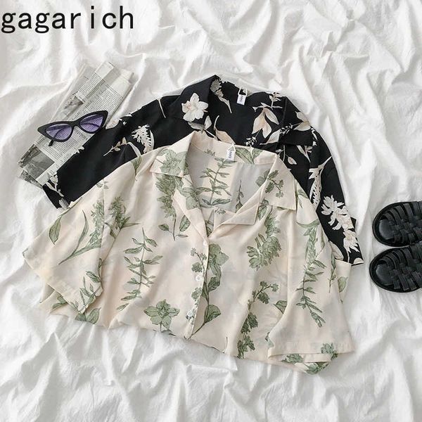 

gagarich women blouses vintage floral short sleeve chiffon notched elegant see through beach streetwear chic female shirt 210721, White