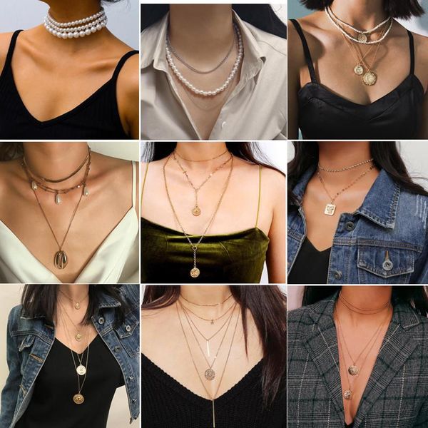 

pendant necklaces arrival bohemia multi-layer coin summer beach pearl chain choker necklace women jewelry wholesale, Silver