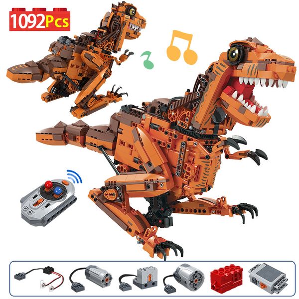 

1092PCS City Creative Electric Tyrannosaurus Building Blocks Technical RC Jurassic World Dinosaur Bricks Toys For Children