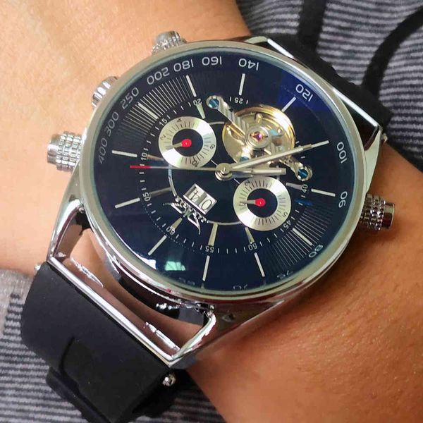 

jaragar new 2021 flying series car date multifunctional design rubber band mens watch fire luxury automatic mechanical watches, Slivery;brown